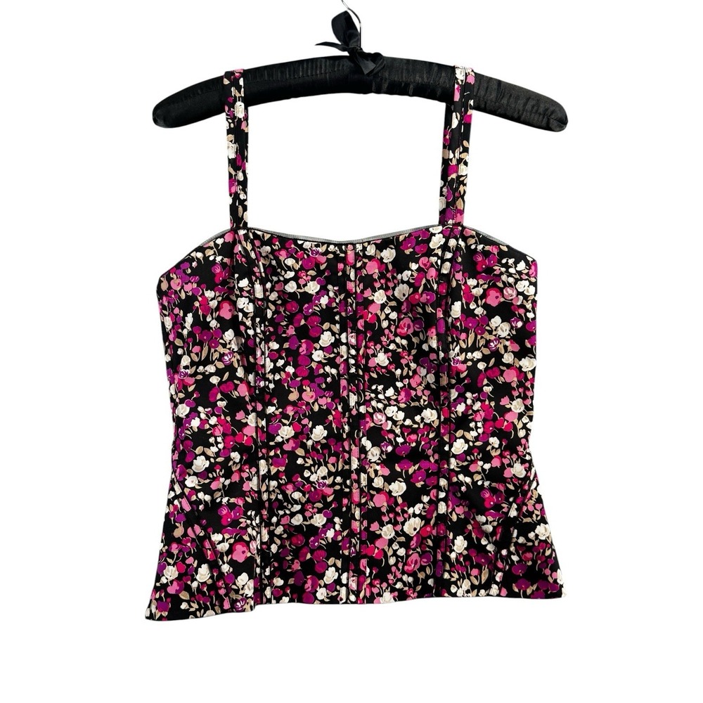 White House Black Market Floral Bustier Top Size 10 Black Pink Corset Cami Y2K